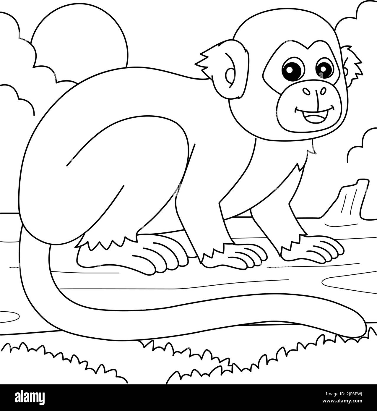 Squirrel Monkey Animal Coloring Page for Kids Stock Vector Image & Art