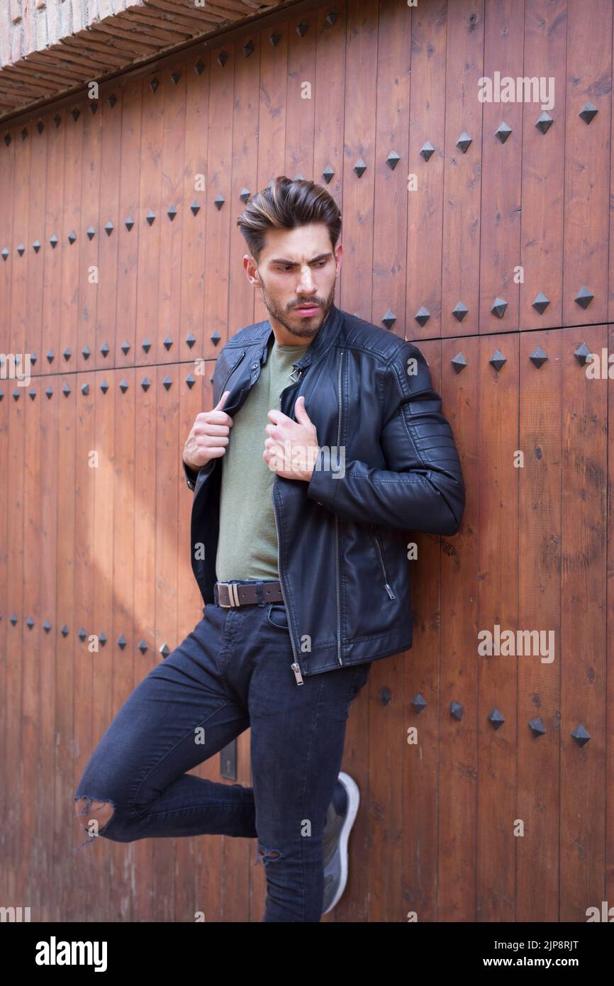 Male model leather jacket deals