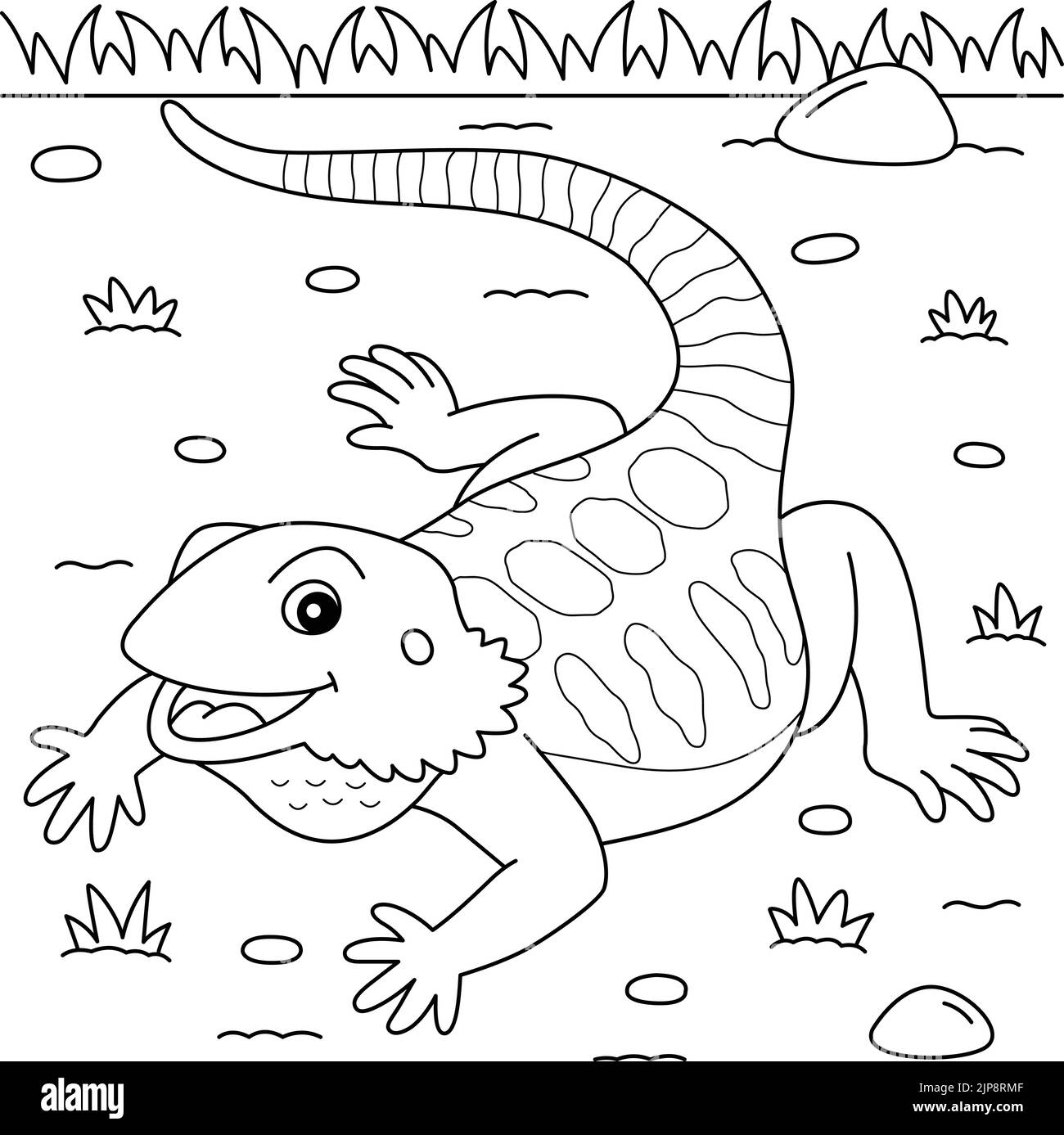 Bearded Dragon Animal Coloring Page for Kids Stock Vector