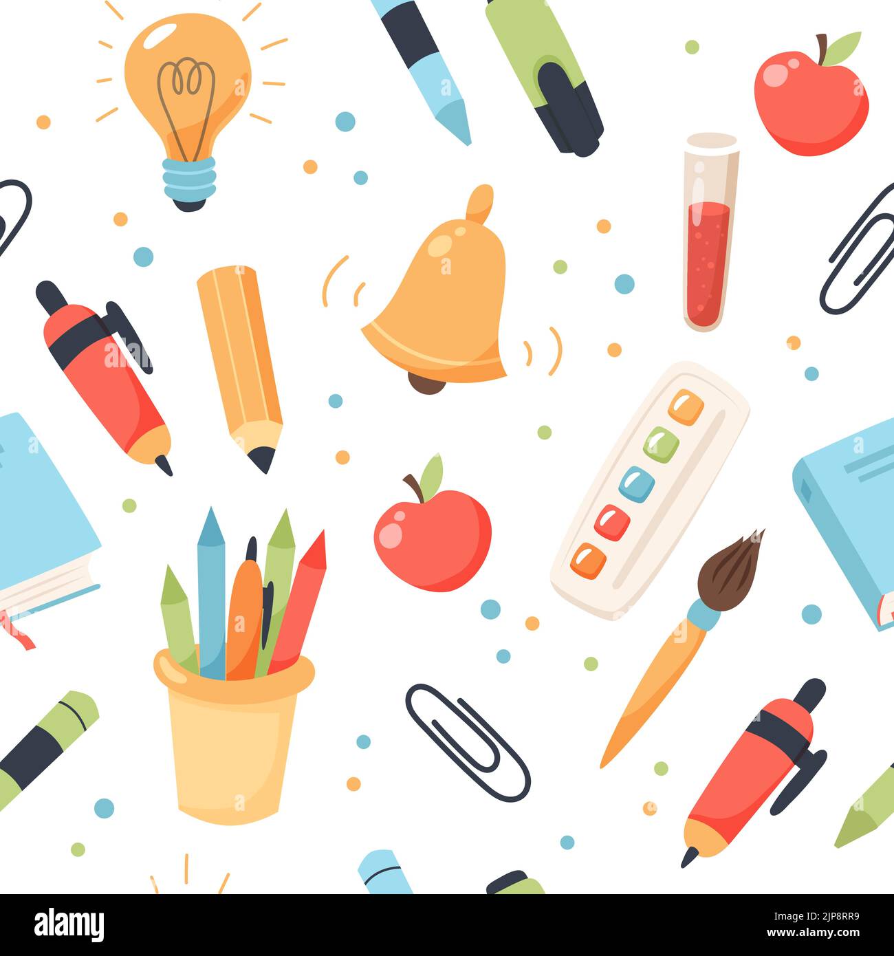 School seamless pattern. Supplies and equipment for learning. Cute ...