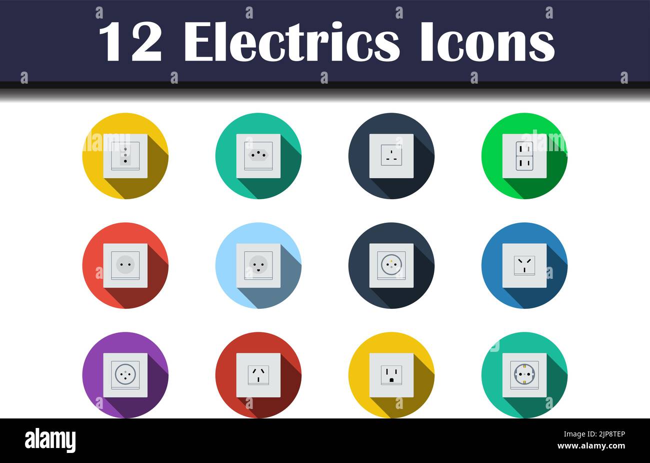 Electrics Icon Set. Flat Design With Long Shadow. Vector illustration. Stock Vector