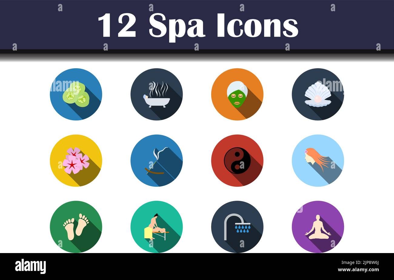 Spa Icon Set. Flat Design With Long Shadow. Vector illustration Stock ...