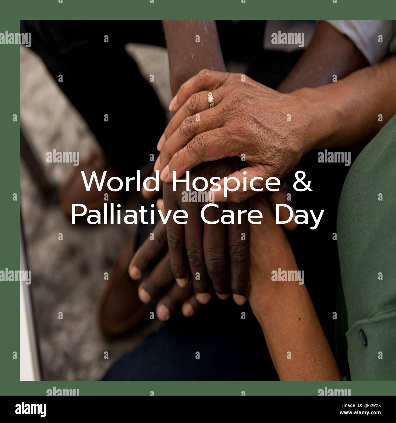 Composition of world hospice and palliative care day text over holding