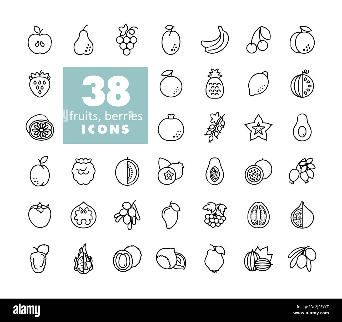 Set of Fruits and Berries vector icon. Graph symbol for food and drinks ...