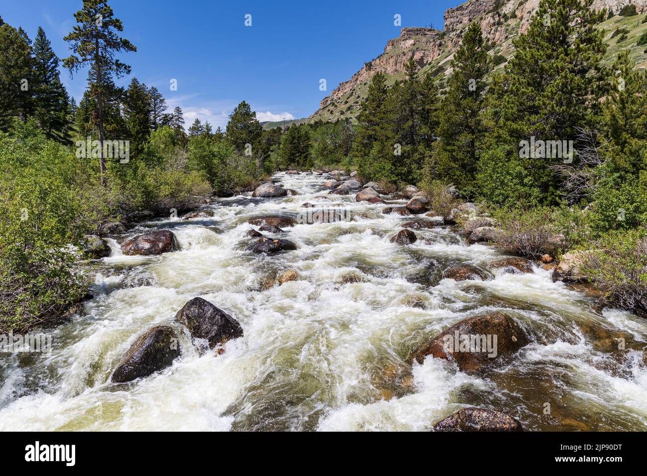 Whitewater of the Middle Popo Agie River at Sinks Canyon, Lander, Wyoming, USA Stock Photo