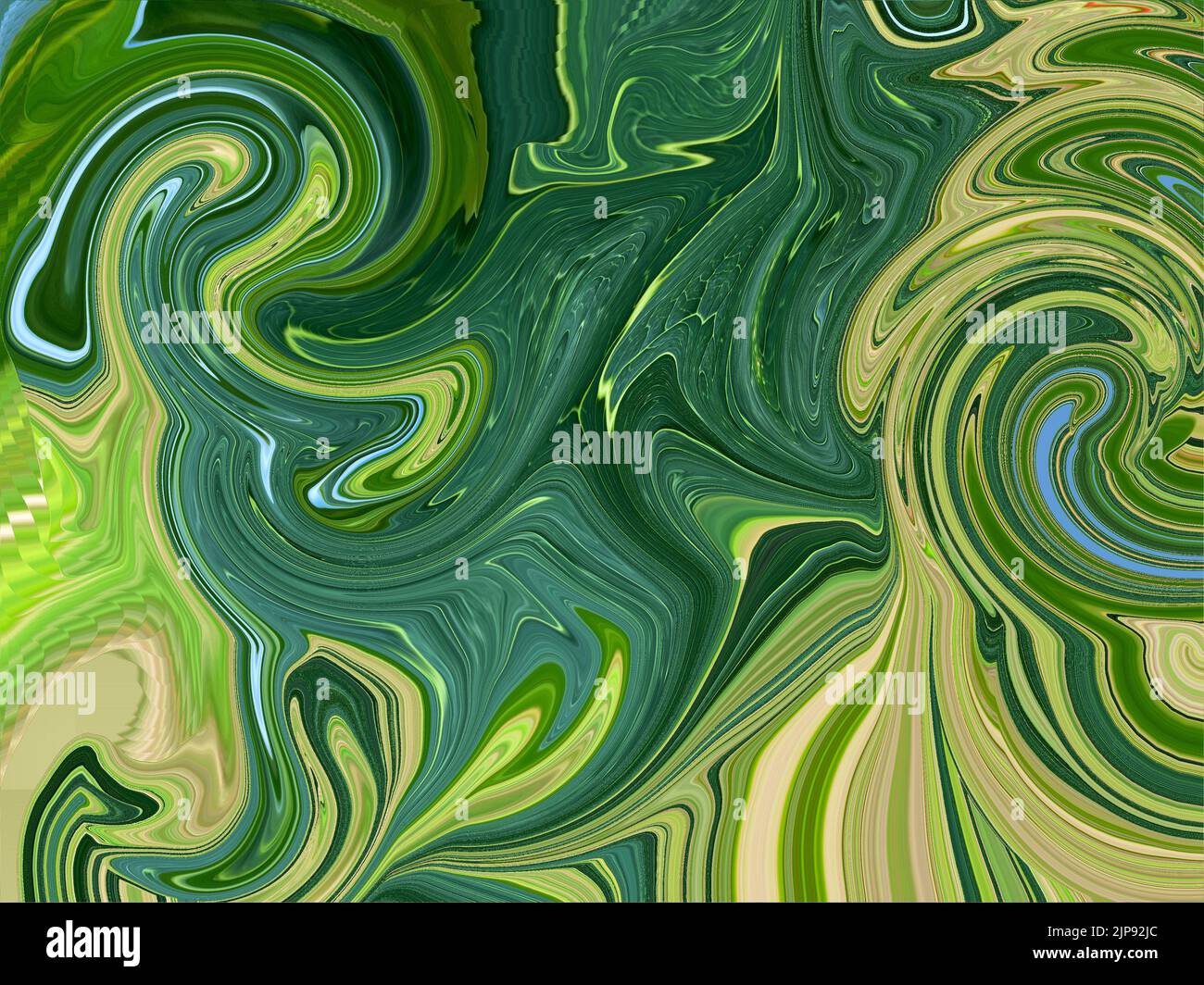 An illustration of abstract mixed liquid colors in different green ...
