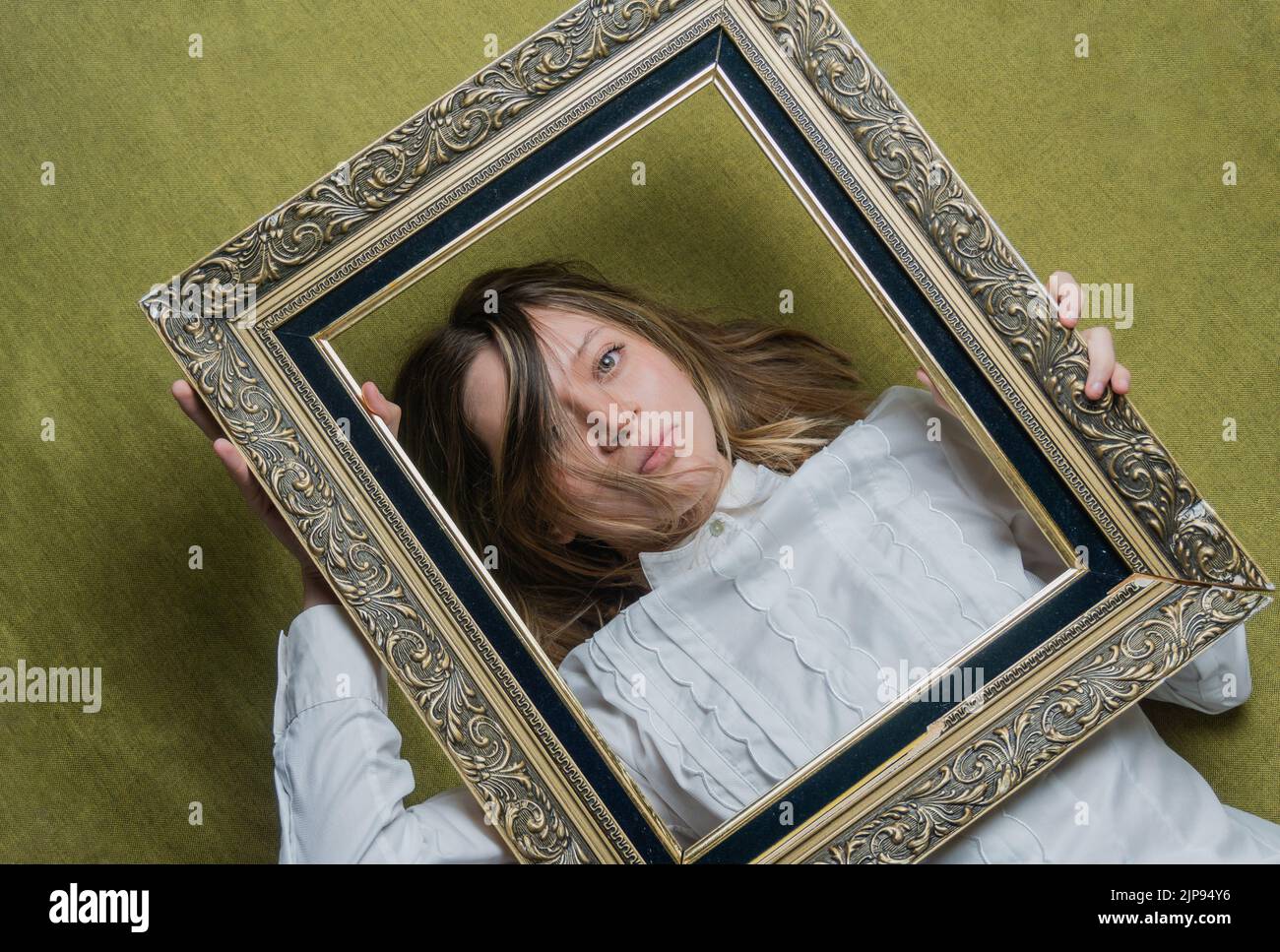 young woman, portrait, picture frame, girl, girls, woman, young women