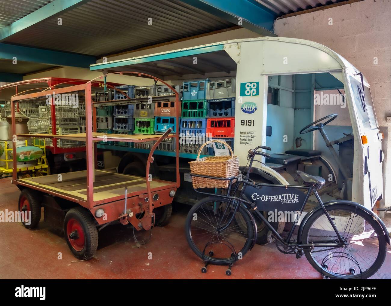Vintage classic milk floats at The Transport Museum in Wythall
