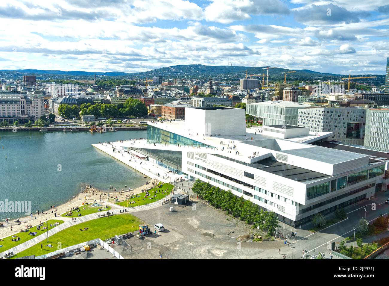 Oslo panorama extra wide including the bay and the opera house Norway Europe aerial image Stock Photo