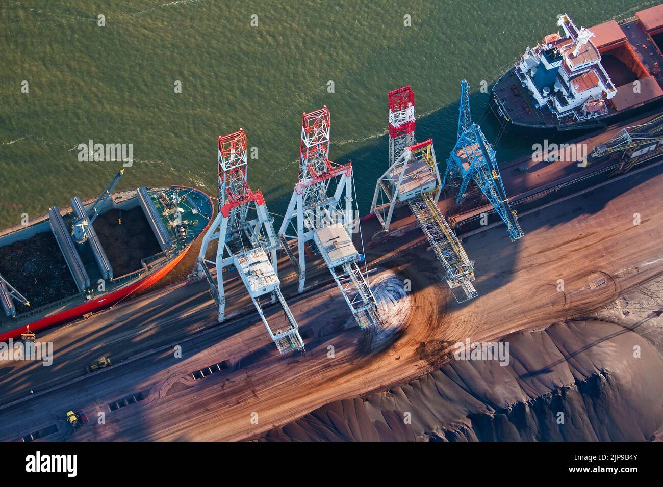 Shipping yard cranes are pictured in the port of Quebec city in this aerial photo November 11, 2009. Stock Photo