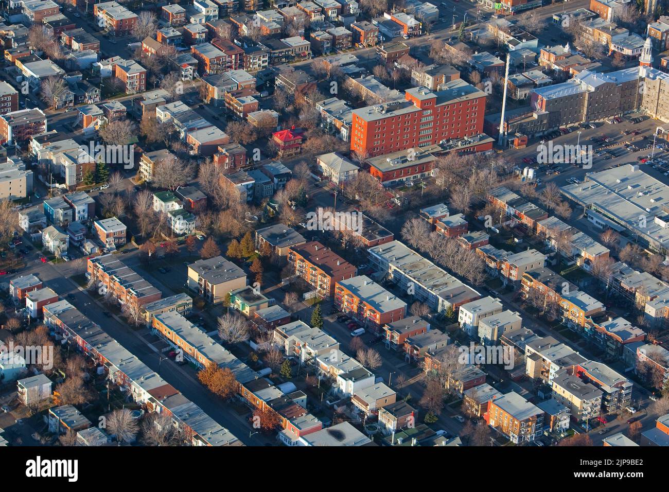 Quartier Limoilou district in Quebec city is pictured in this aerial photo November 11, 2009. Known as a blue collars neighbourhood, the gridded pattern layout district is the second oldest in terms of architecture and second most densely populated borough. Stock Photo