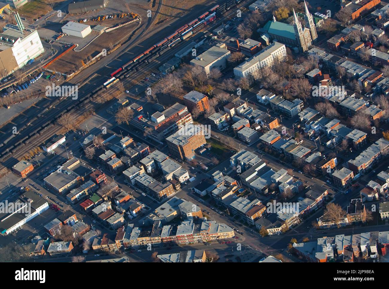 Quartier Limoilou district in Quebec city is pictured in this aerial photo November 11, 2009. Known as a blue collars neighbourhood, the gridded pattern layout district is the second oldest in terms of architecture and second most densely populated borough. Stock Photo