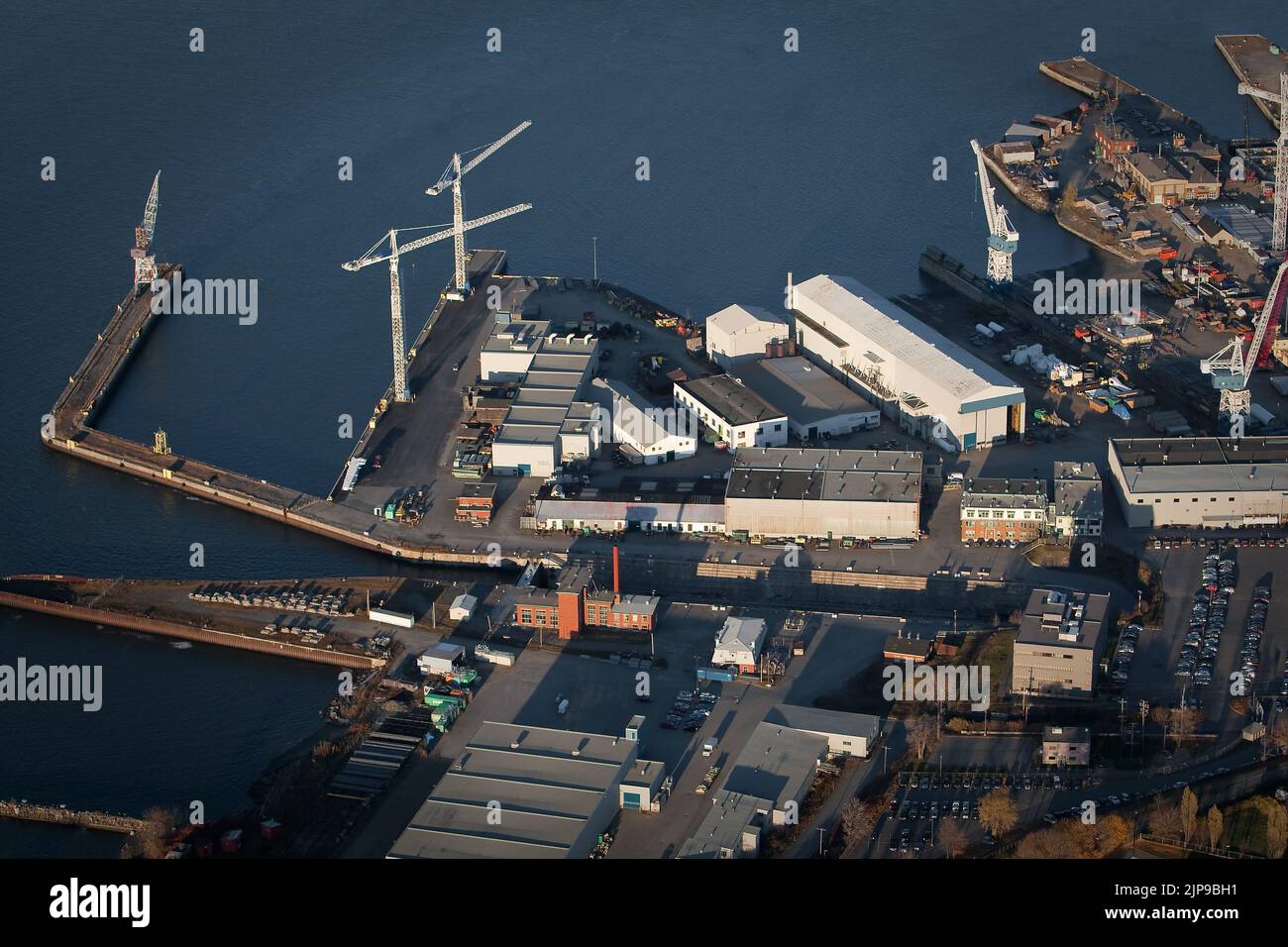 The MIL-Davie Shipbuilding in Levis, is pictured in this aerial photo November 11, 2009. The Quebec facility, located on the St. Lawrence River across from Quebec City, was closed in 1997 and declared bankruptcy in the early 2000, but have been re-activated for a contract to be delivered in 2009. Stock Photo