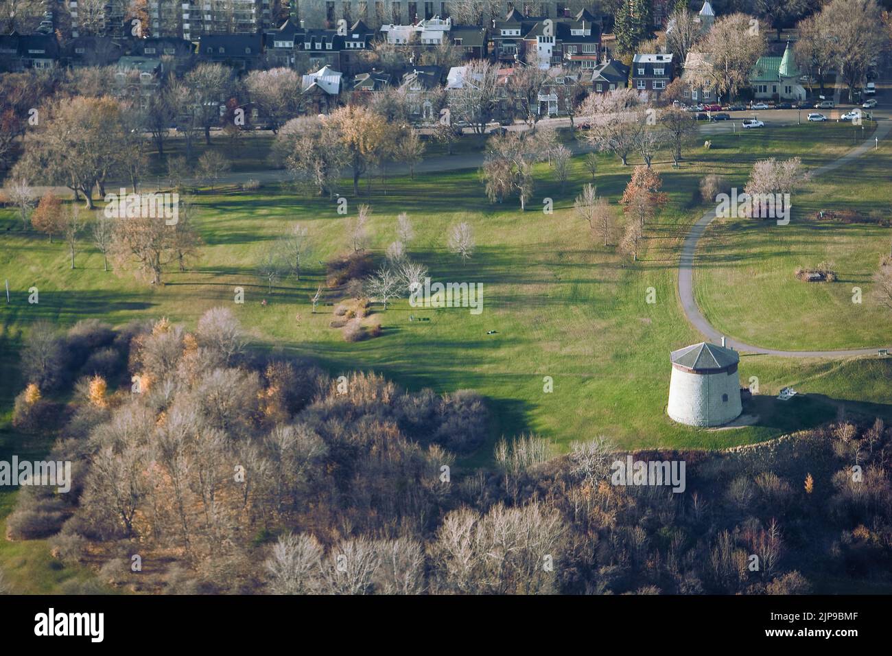 The Plains of Abraham in Quebec city are pictured in this aerial photo November 11, 2009. The Plains of Abraham is a historic area within The Battlefields Park in Quebec City. Stock Photo