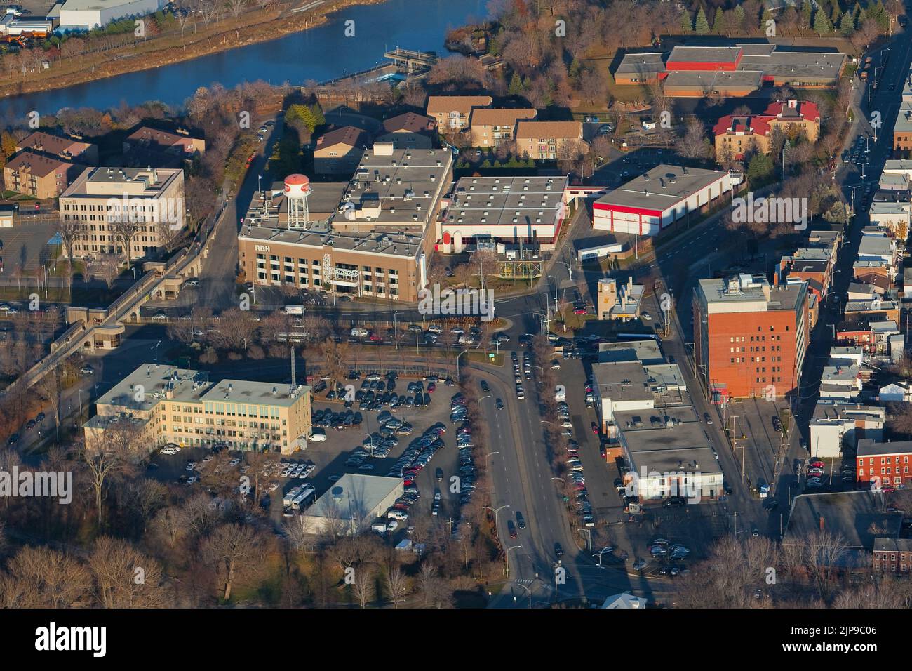RBH (Rothmans, Benson & Hedges) plant (locally know as Rock city) in Quebec city is pictured in this aerial photo November 11, 2009.  Rothmans, Benson & Hedges (RBH) is Canada's second largest tobacco company, with 16.4% of the Canadian cigarette market. Stock Photo