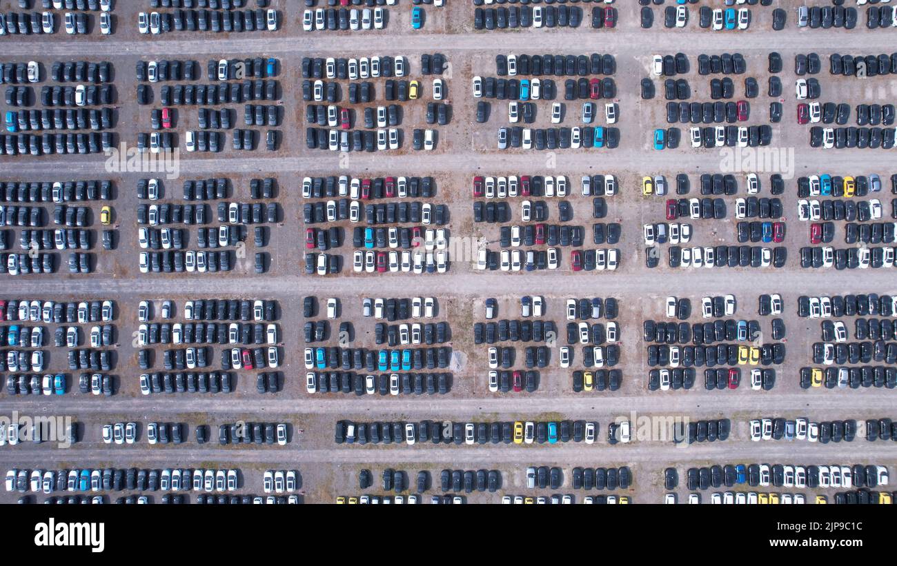 SHANGHAI, CHINA - AUGUST 13, 2022 - Cars are lined up for departure at the Nangang Wharf, a first-class land-level port opening terminal in Lingang Ne Stock Photo
