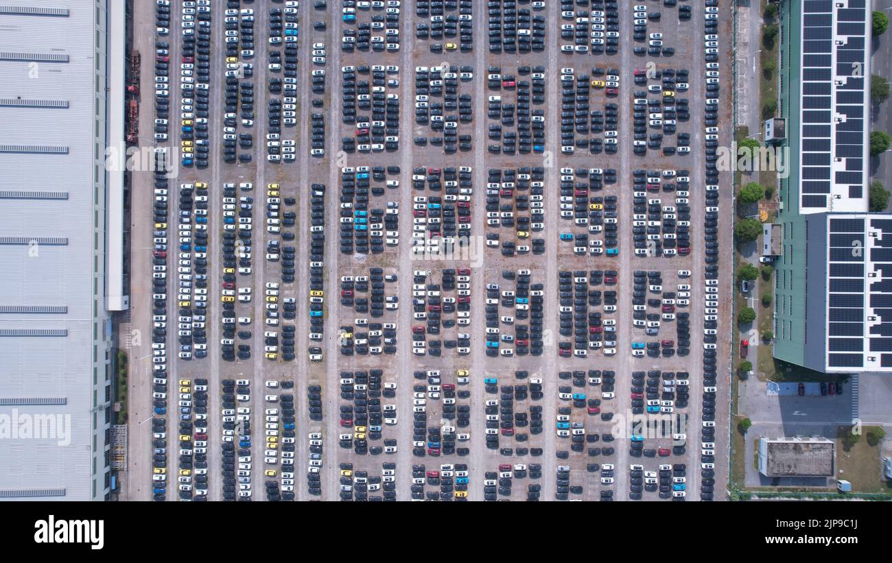 SHANGHAI, CHINA - AUGUST 13, 2022 - Cars are lined up for departure at the Nangang Wharf, a first-class land-level port opening terminal in Lingang Ne Stock Photo