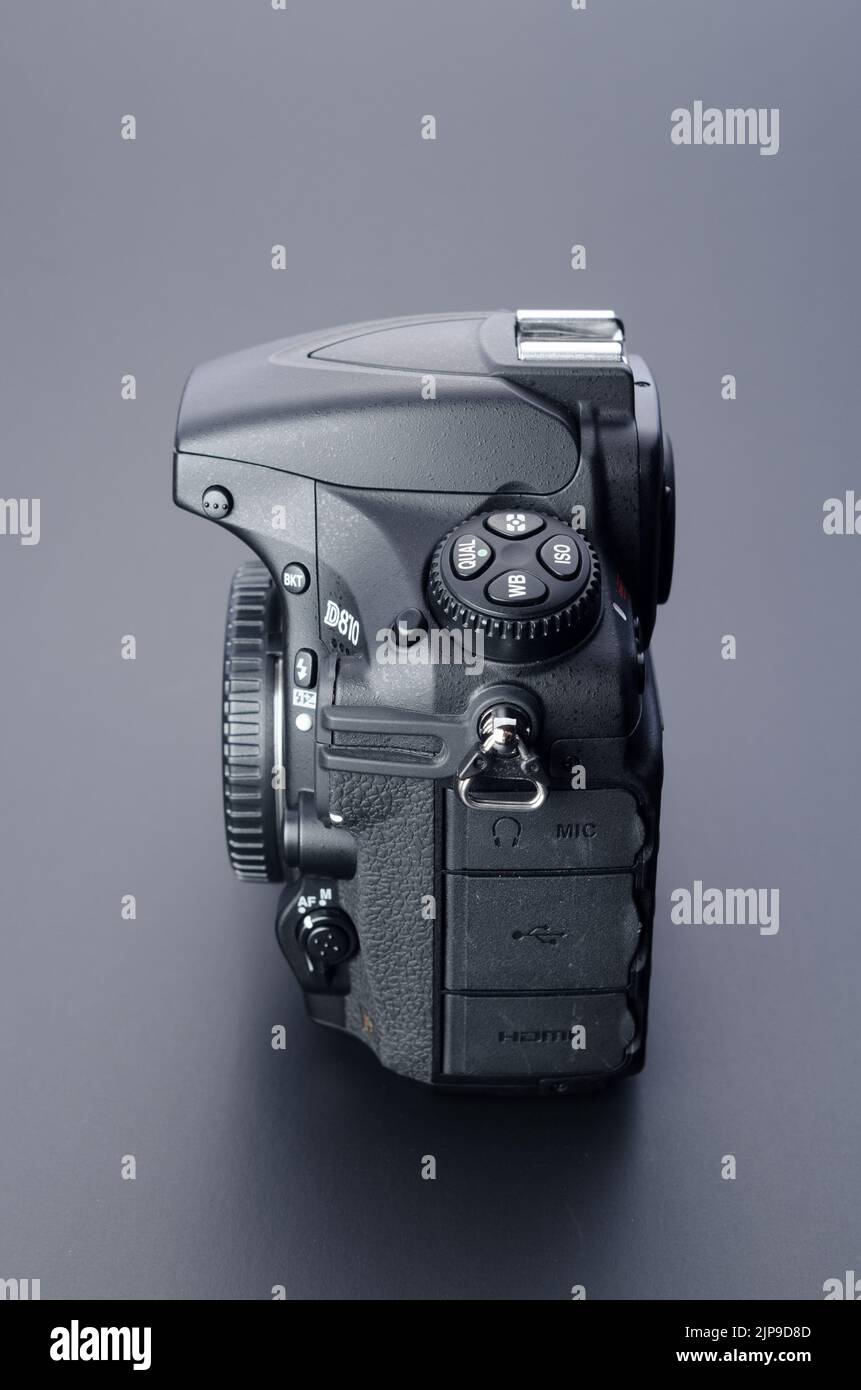 Nikon D810 professional DSLR digital camera without lens attached on