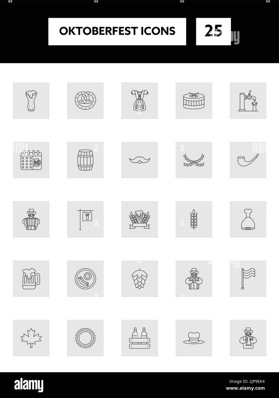 Black Linear Oktoberfest Icon Set On Grey Square Background Stock ...
