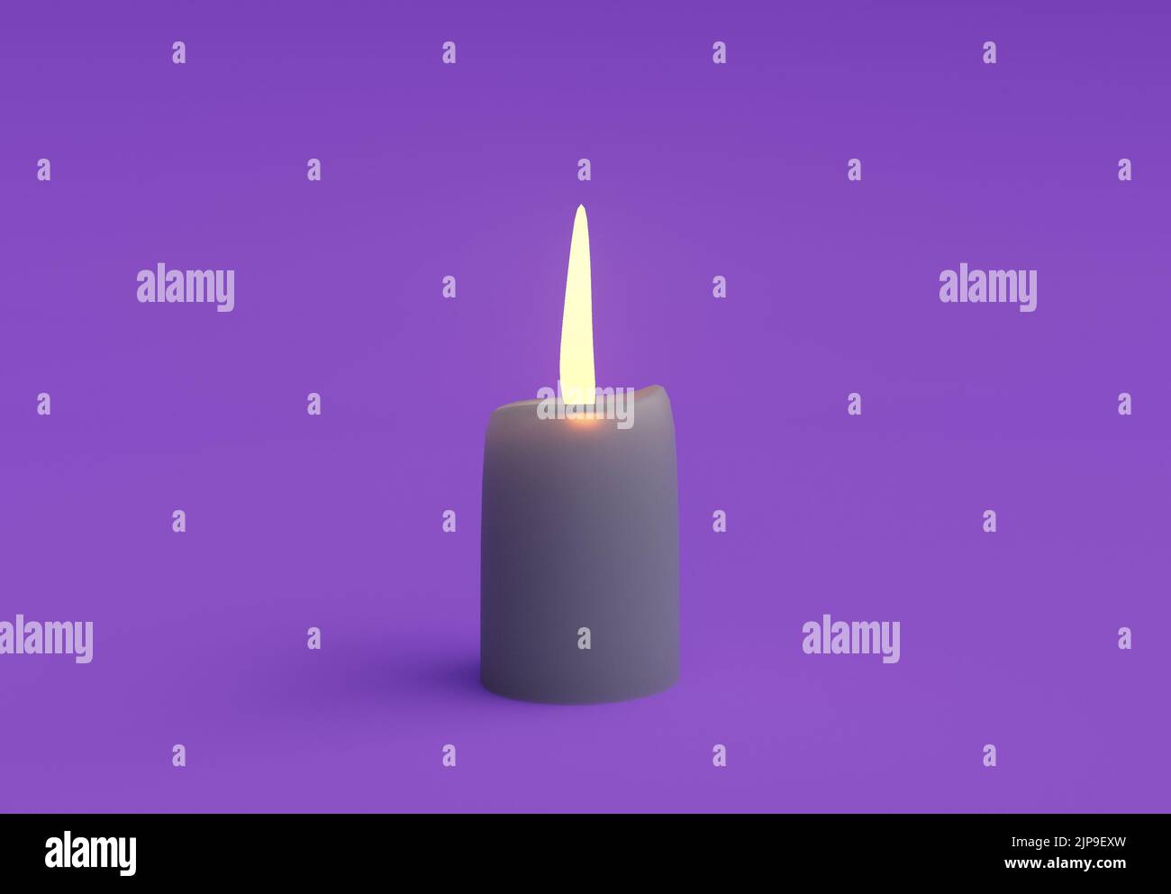 3d rendering of candle glowing, candle design element, on purple ...