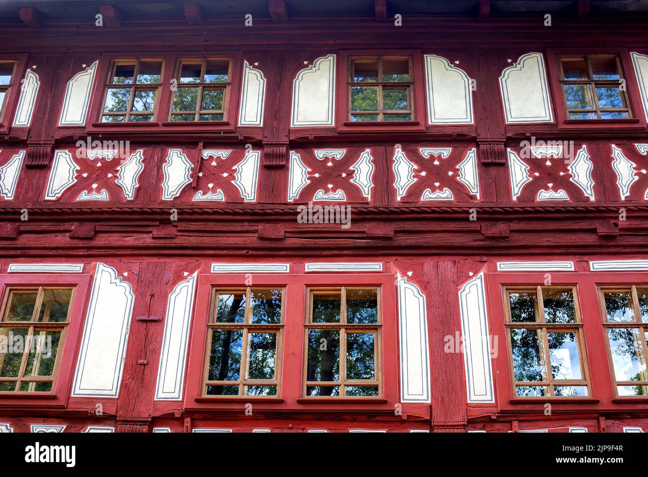 detail of facade of a half timbered old house Stock Photo