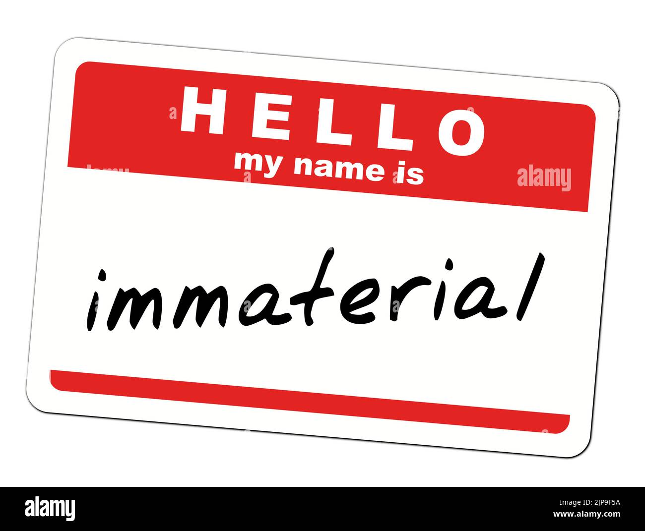 Graphic illustration of an identity sticker, as might be handed out at a conference or summer camp, with the  handwritten name 'Immaterial' Stock Photo