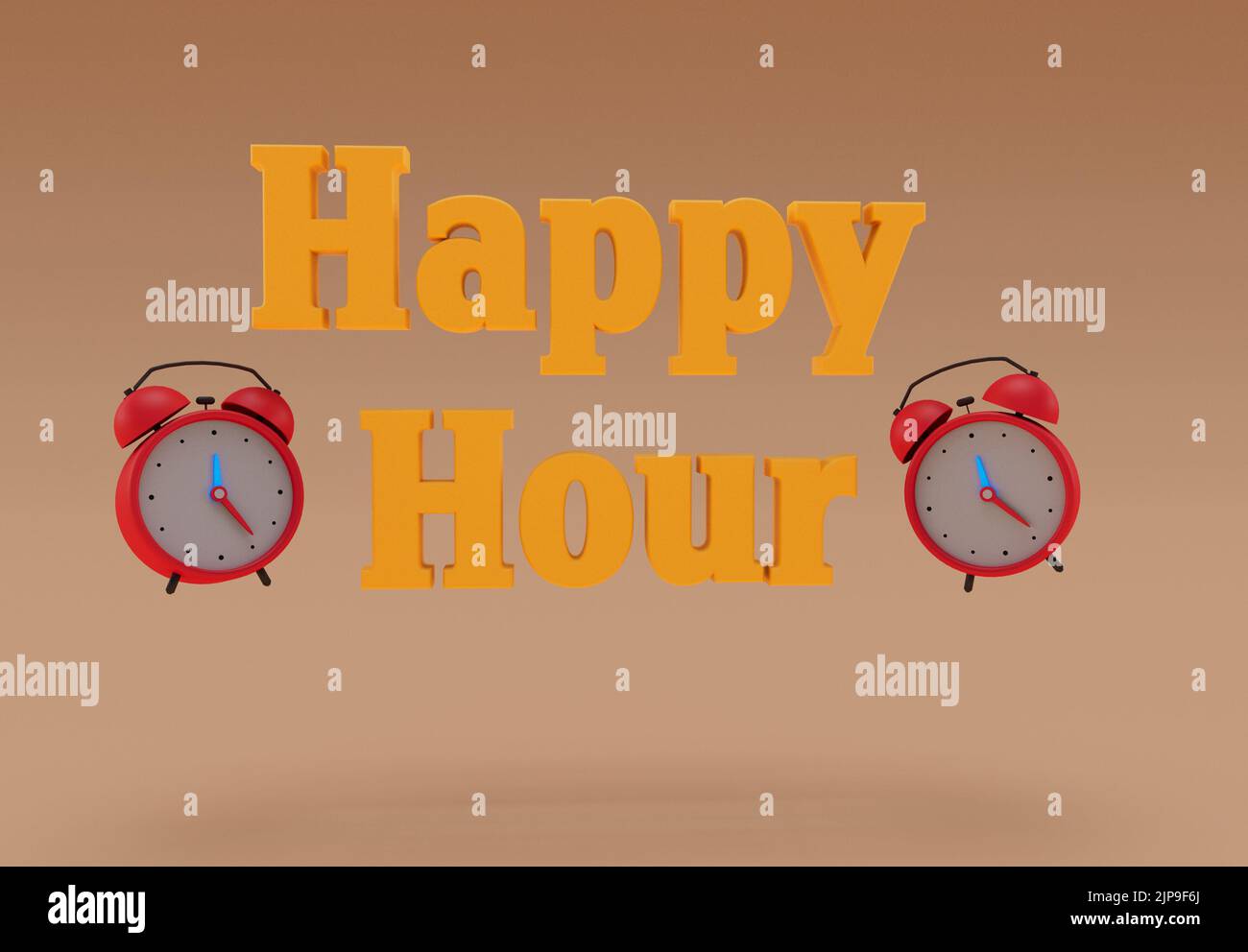 Happy Hour 3d rendering of happy hour at the bar minimal lettering with alarm clock Stock Photo