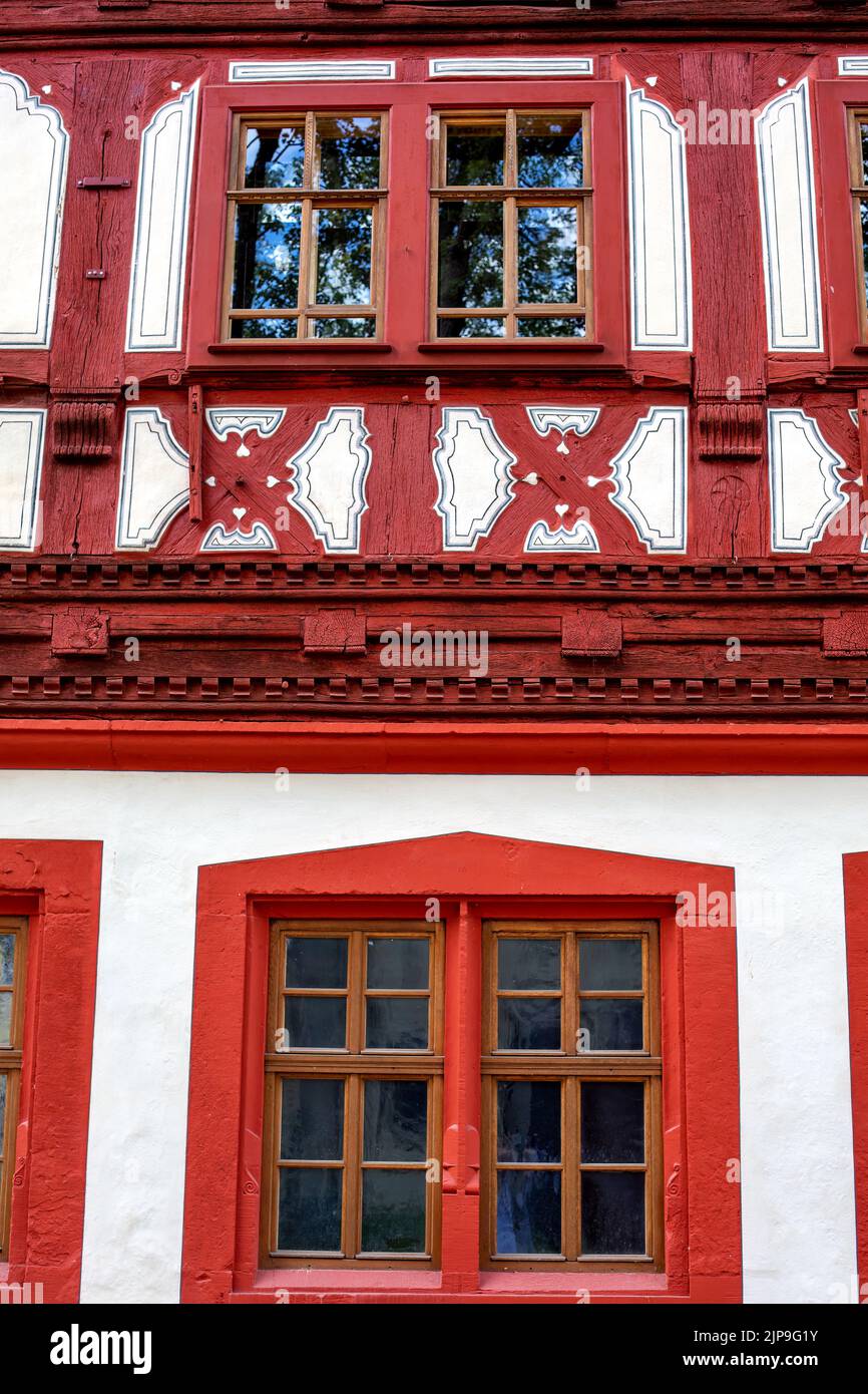 detail of facade of a half timbered old house Stock Photo