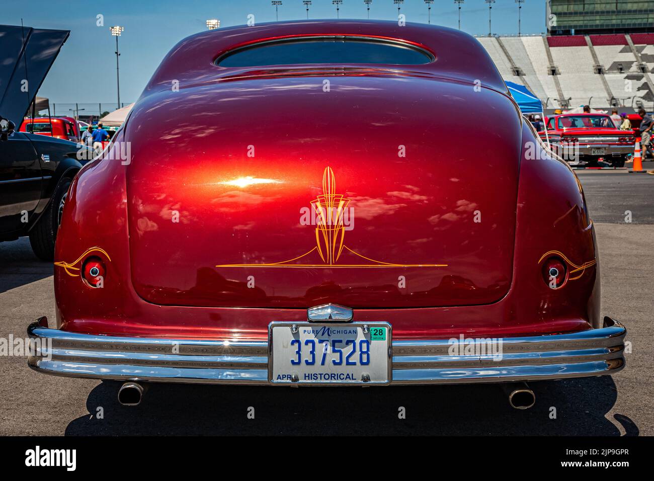 Lebanon, TN May 13, 2022 Low perspective rear view of a custom 1947