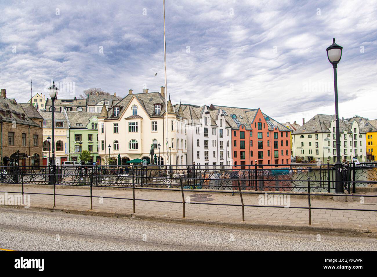 Ålesund is a port town on the west coast of Norway, at the entrance to the Geiranger fjord. It’s known for the art nouveau architectural style in whic Stock Photo