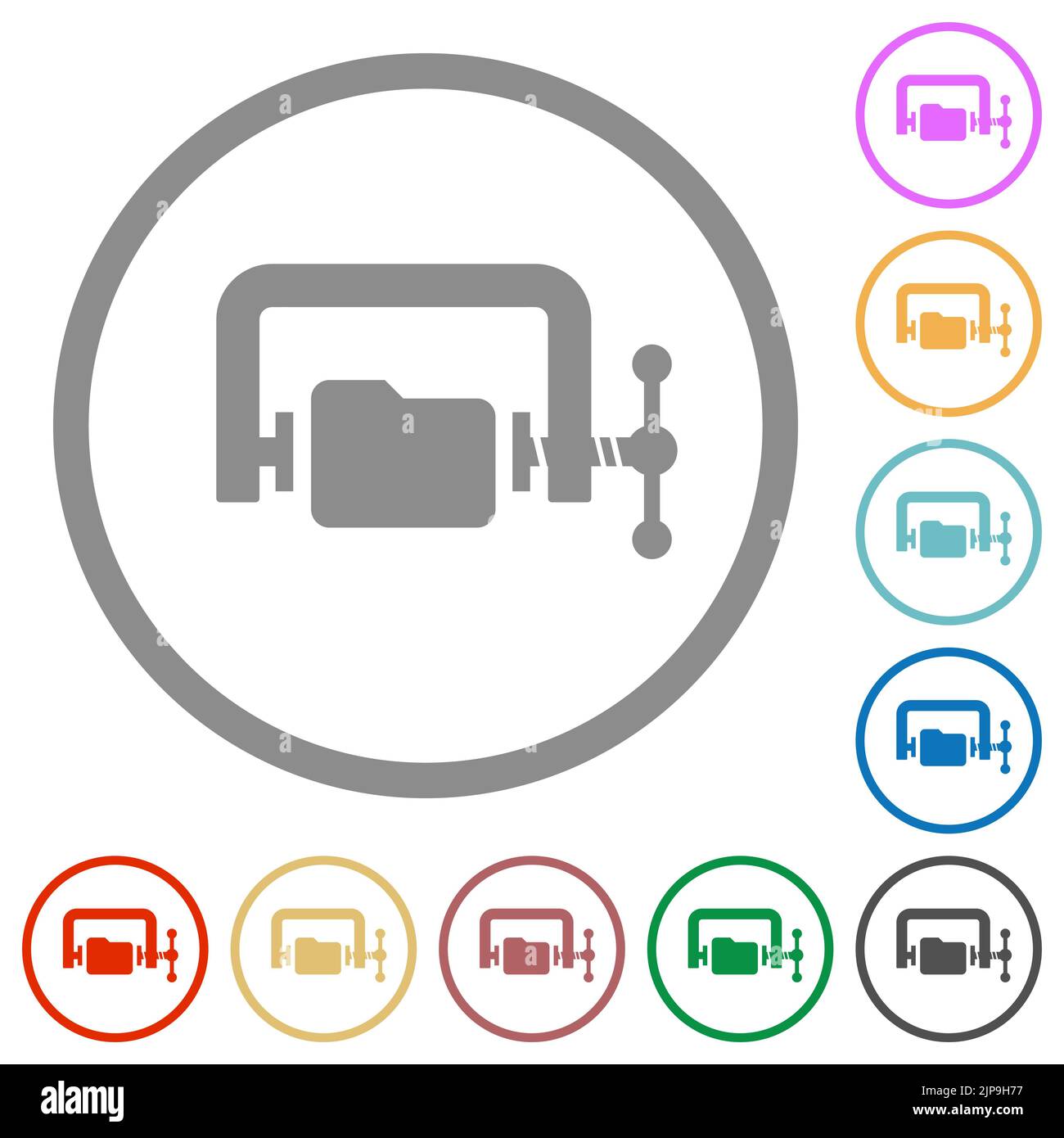 Folder compression solid flat color icons in round outlines on white background Stock Vector