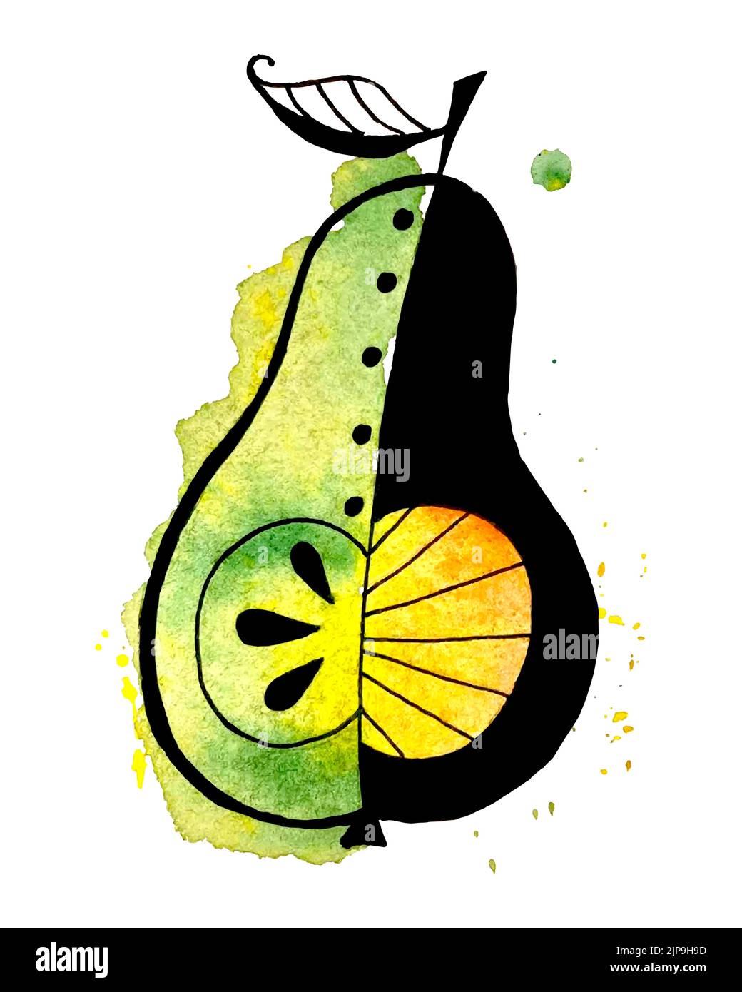 Pear watercolor hand drawn doodle. Vector illustration Stock Vector