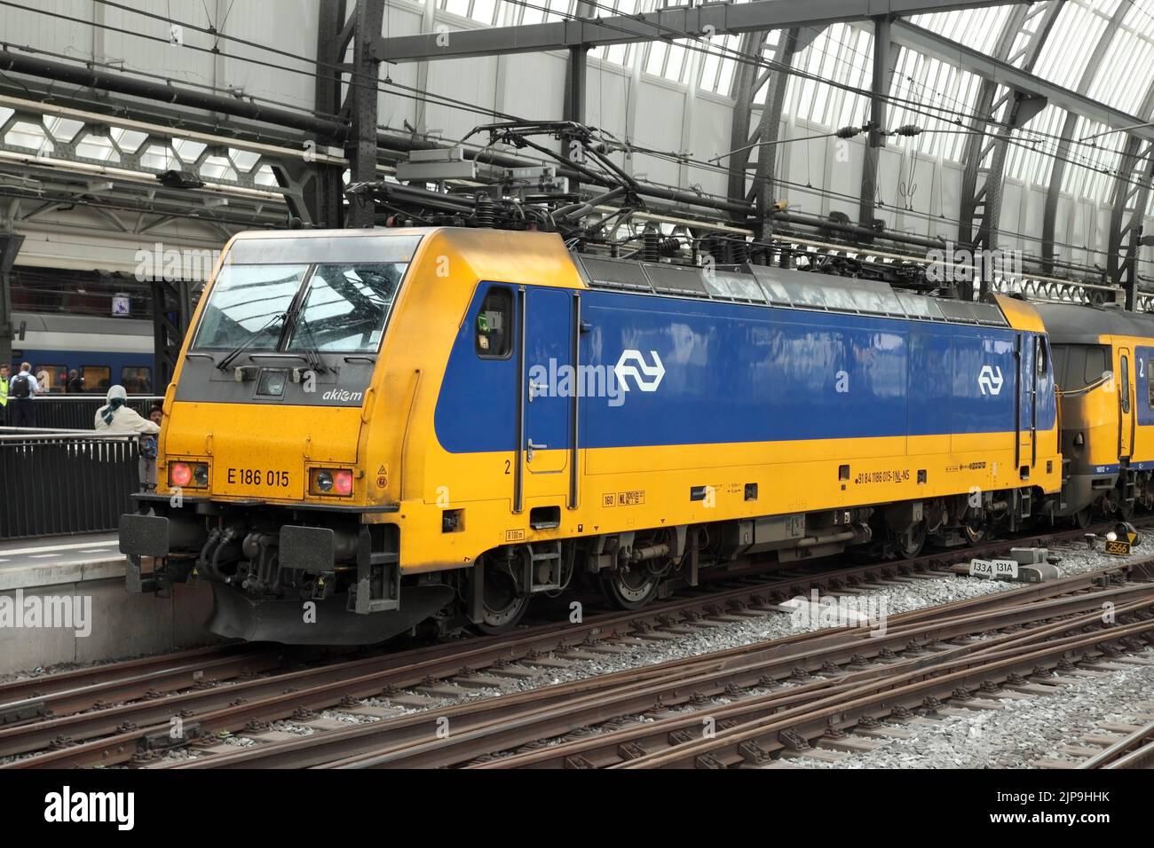 NS Class 186 electric locomotive E186 015 at Amsterdam Centraal railway station, Netherlands. Stock Photo