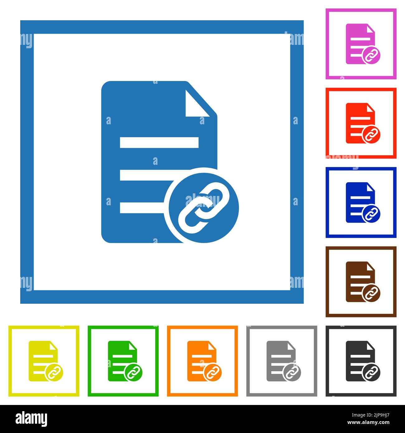 Attach document solid flat color icons in square frames on white background Stock Vector
