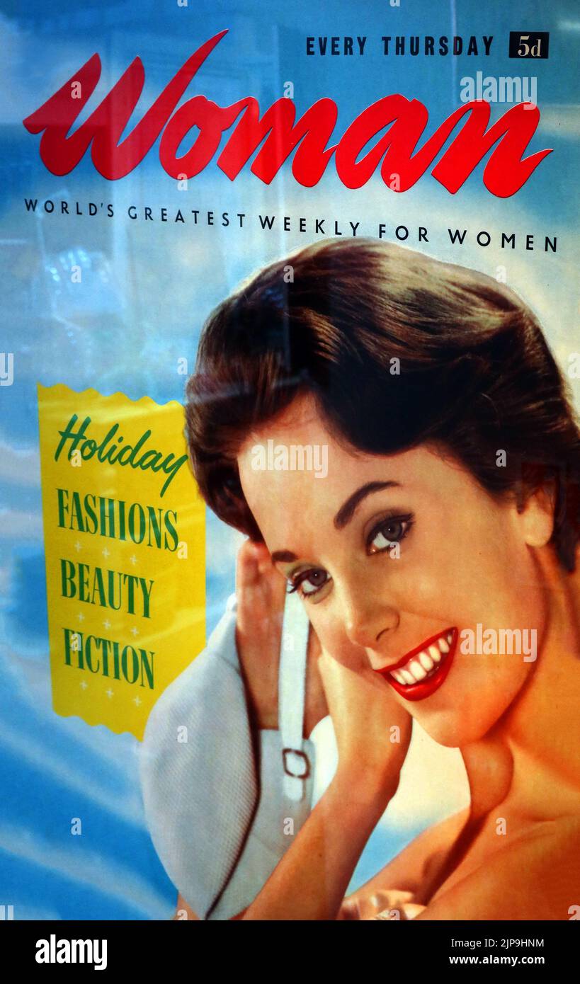 Every Thursday, Woman magazine, the worlds greatest weekly for women - advertising poster for newsagents, 1960s Stock Photo