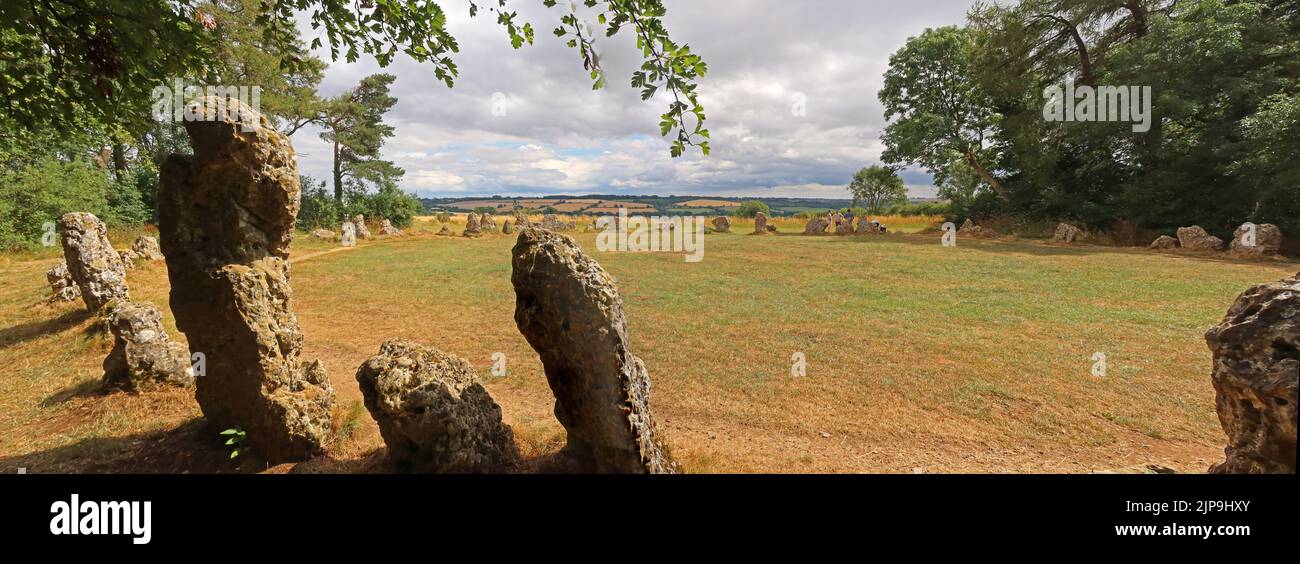 Rollright stones The Kings Men, panorama, Little Rollright, Long Compton, Warwickshire, England, UK,  OX7 5QB Stock Photo