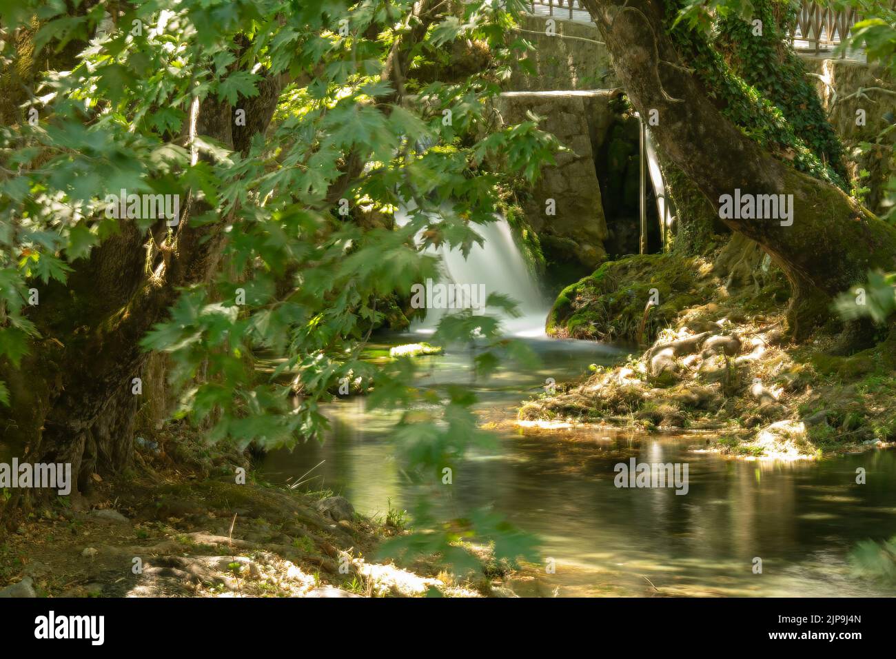 Long exposure at the waterfalls of Kria in Livadeia in Greece. Stock Photo