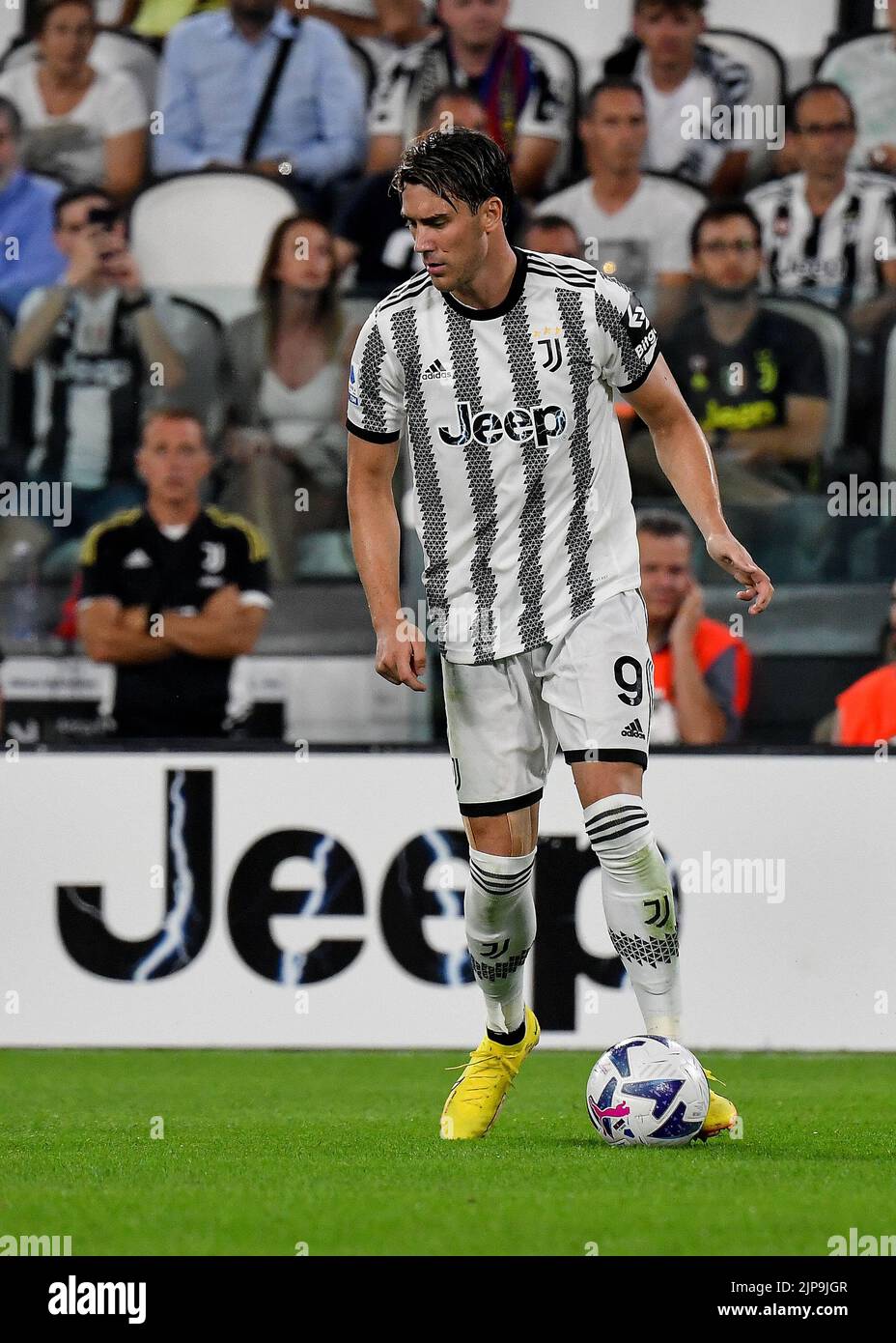 Turin, Italy, August 15, 2022, Dusan Vlahovic of Juventus FC in action  during the Serie A