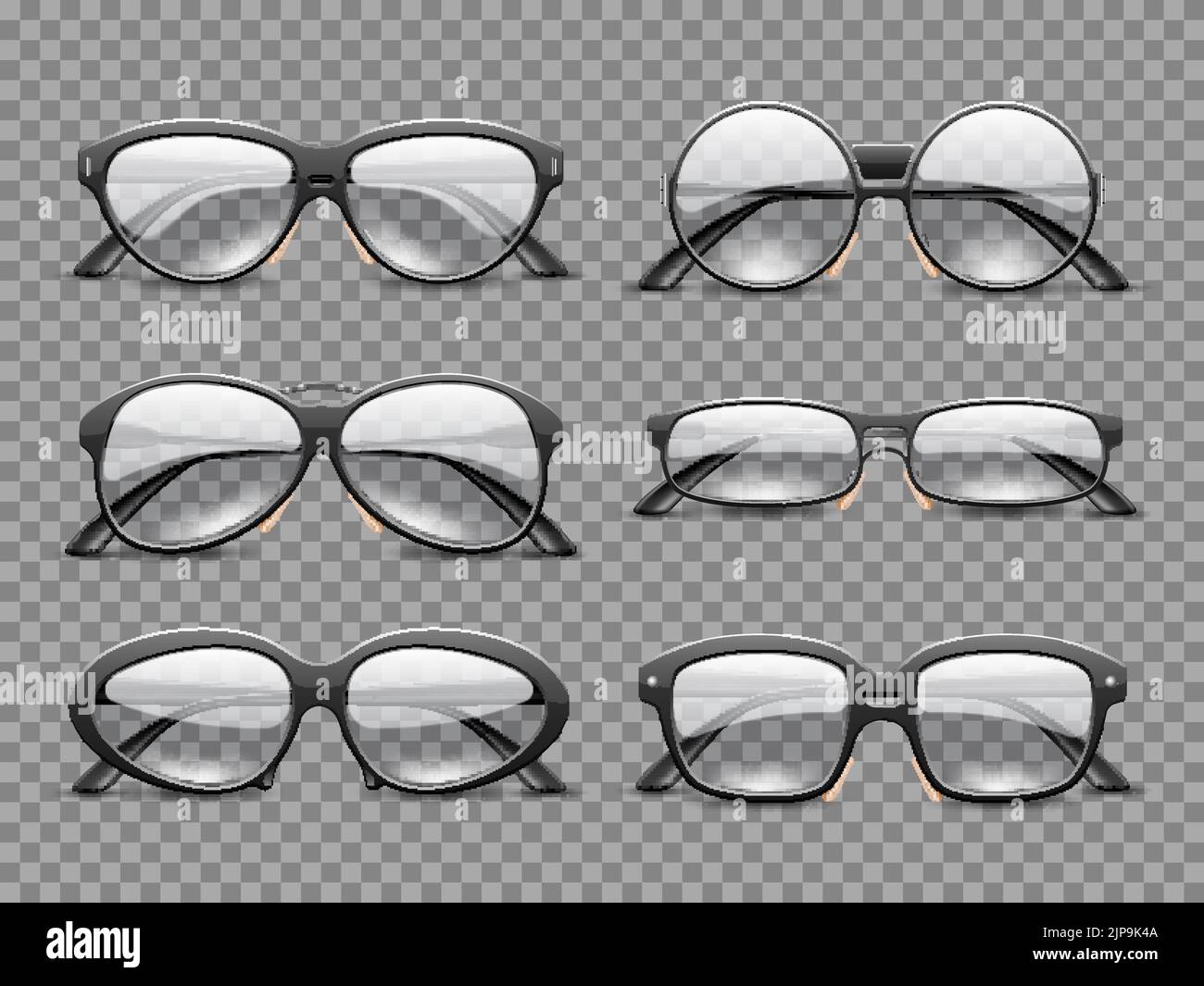 Realistic glasses. Ocular plastic frames with transparent lenses