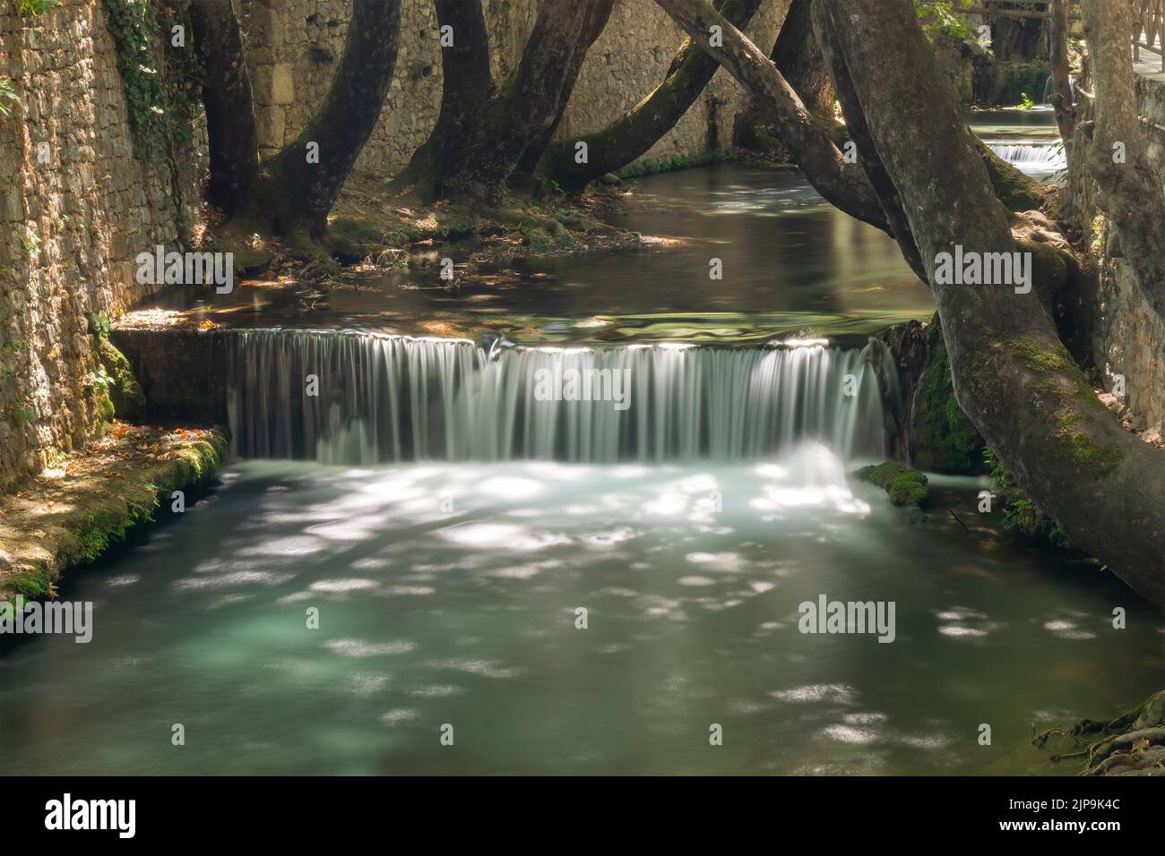 Long exposure at the waterfalls in Kria in Greece at the city of Livadeia. Stock Photo