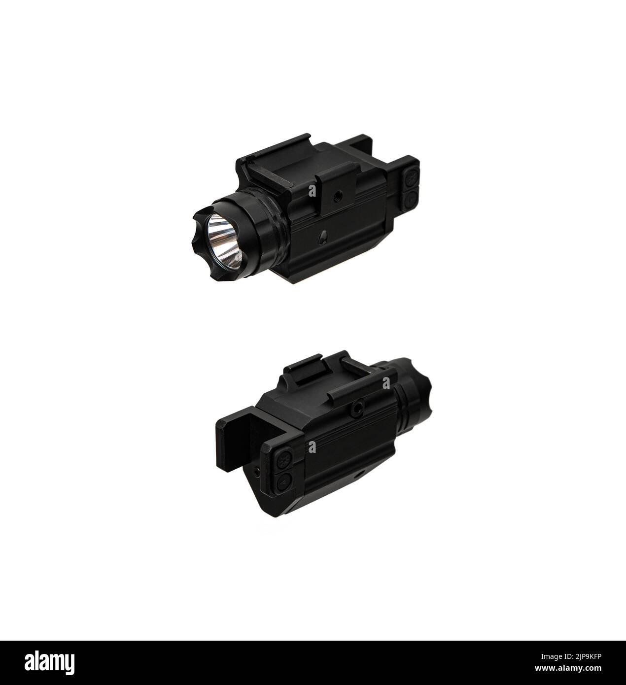 Modern LED flashlight with weapon mount. Underbarrel tactical