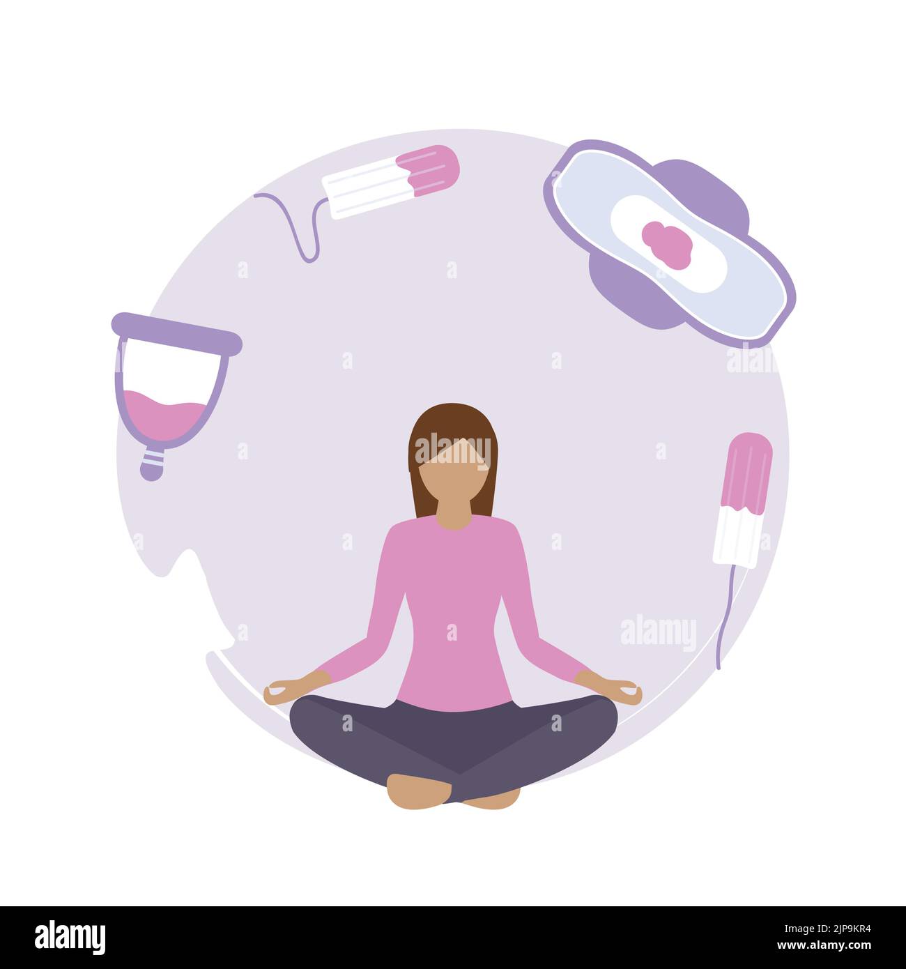 female hygiene products menstruation woman in yoga pose Stock Vector