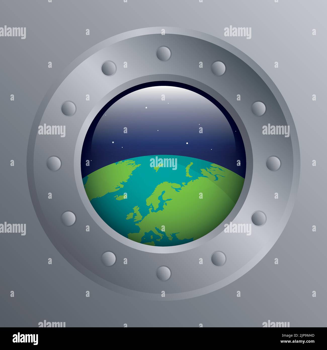porthole with a view into space on the earth Stock Vector