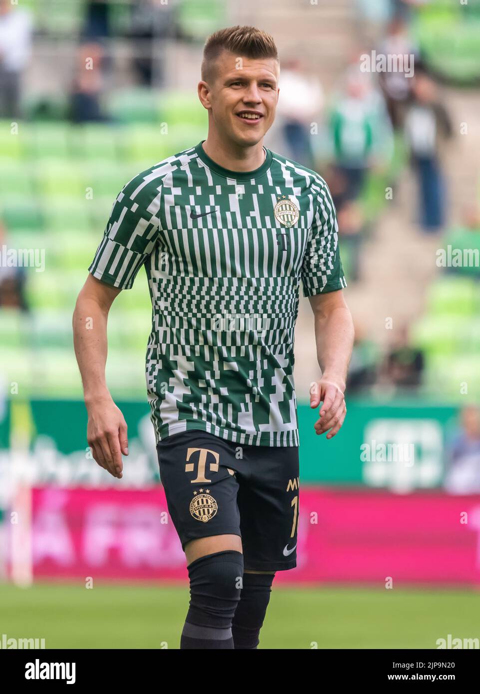 BUDAPEST, HUNGARY - APRIL 2: Krisztian Lisztes of Ferencvarosi TC  celebrates with teammates after scoring a goal during the Hungarian OTP  Bank Liga match between Ferencvarosi TC and MOL Fehervar FC at