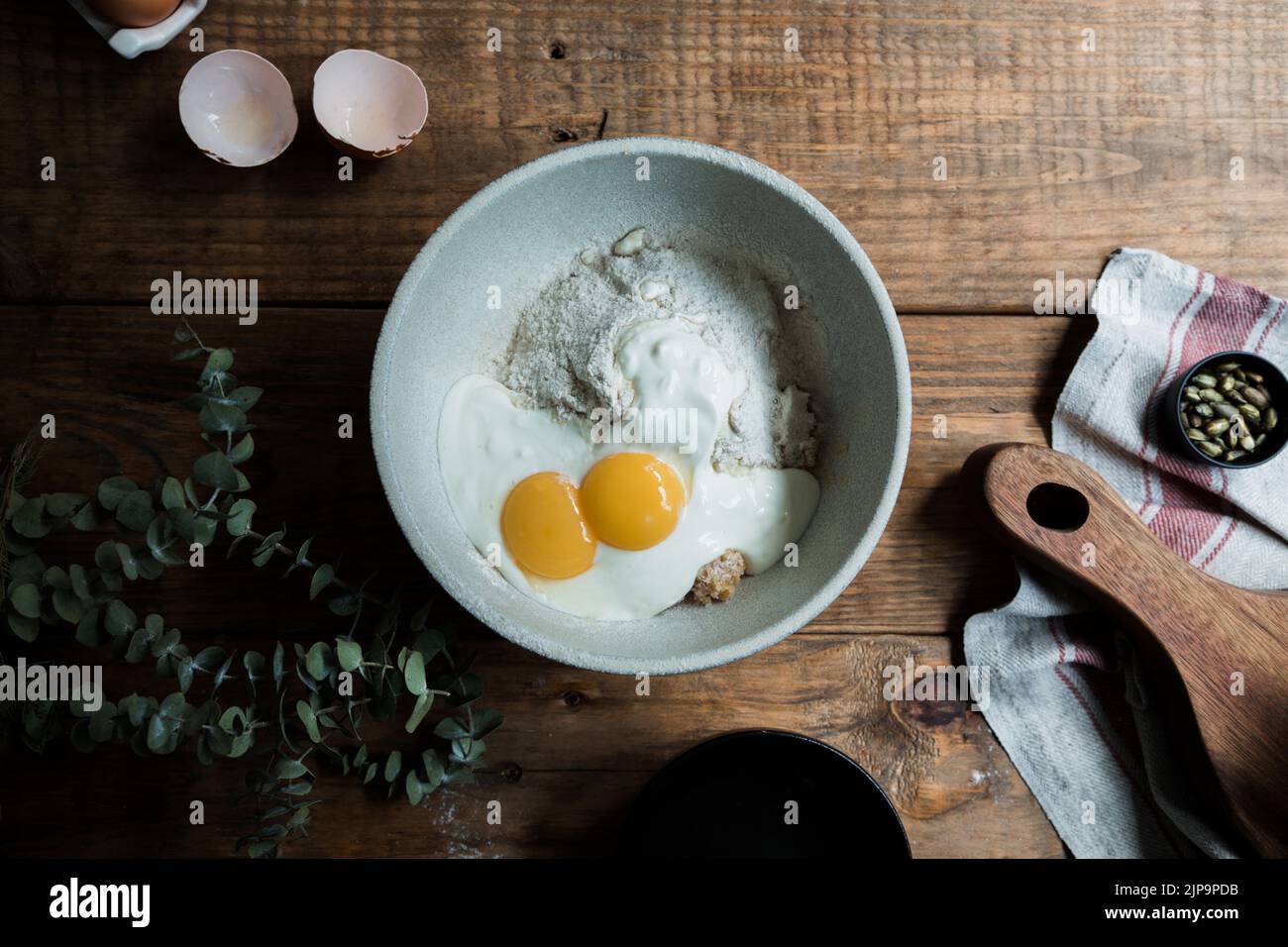 flour, egg yolk, yogurt, mixing bowl, baking ingredients, flours, egg