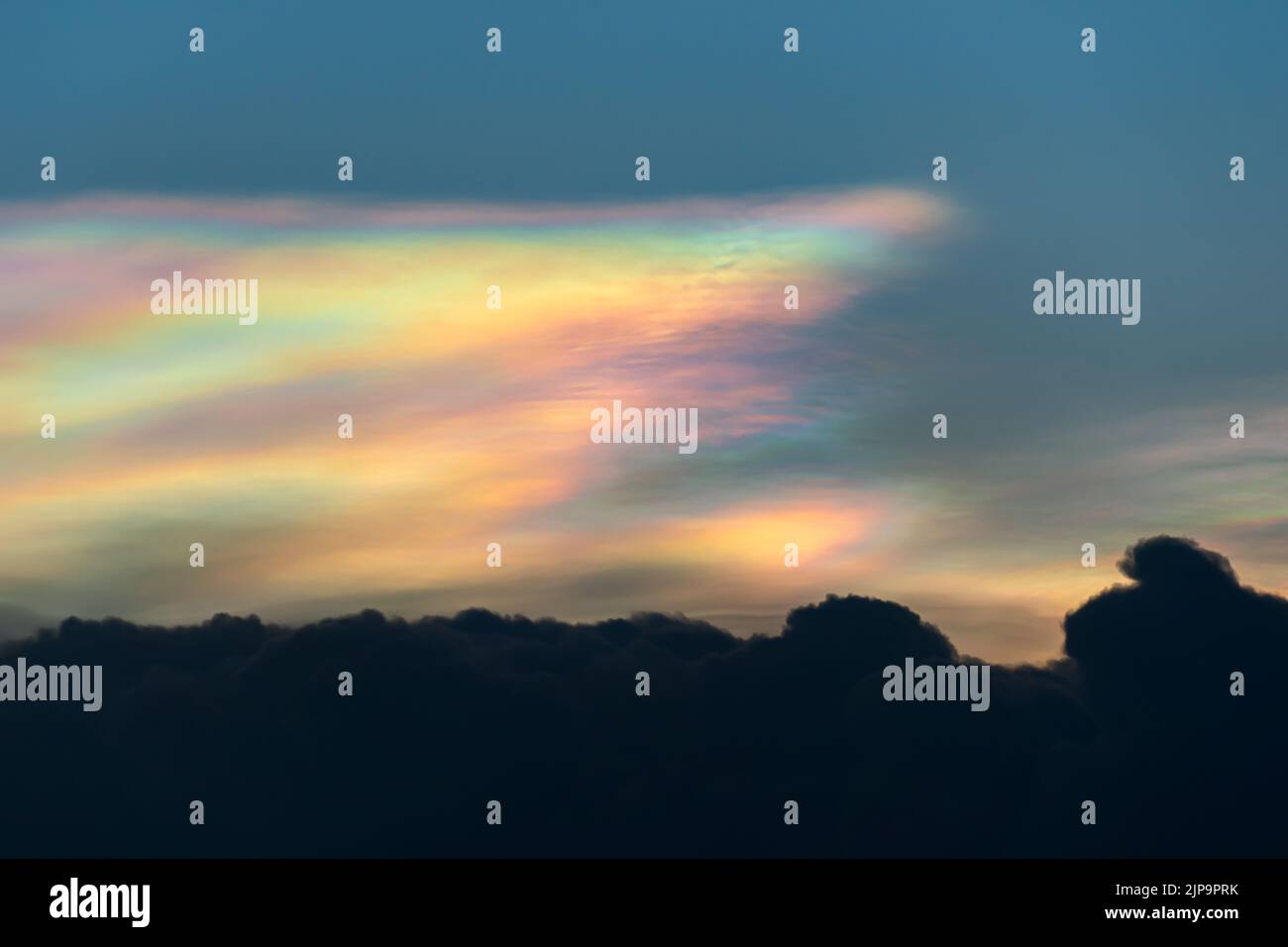 Cloud iridescence, or irisation, is a colorful light phenomenon that
