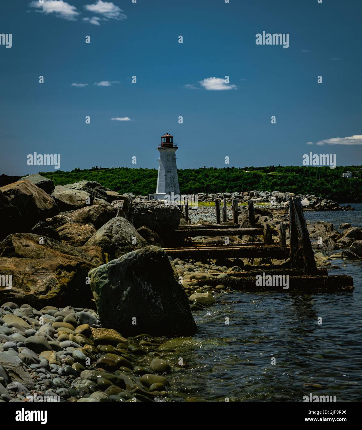 Maugers Beach Lighthouse on McNabs Island, Halifax, Nova Scotia Canada Stock Photo