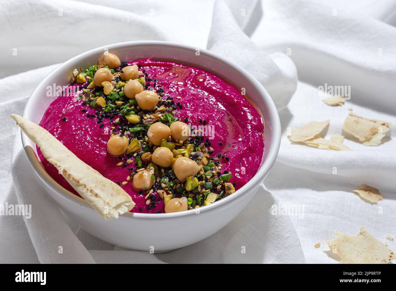 dip, focaccia bread, rotebetehummus, dips, focaccia breads Stock