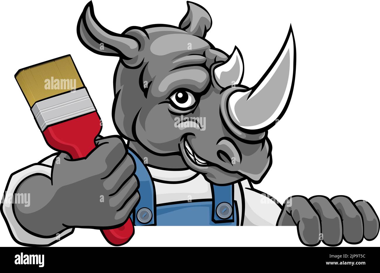 Rhino Painter Decorator Holding Paintbrush Stock Vector