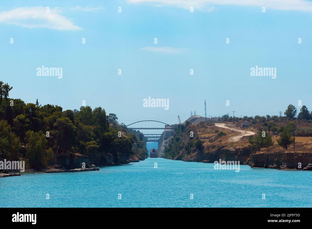 view from the entrance to the Corinth Canal in Greece in summer Stock Photo